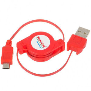 USB naar microUSB oprolbare oplaadkabel Blackberry/Nokia/samsung en meer (rood) - knotsgekkeprijzen.nl